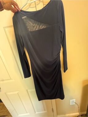 Lauren Ralph Lauren Navy Long-Sleeve Ruched Sheath Dress